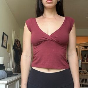 Brandy Melville Maroon V-Neck Crop Top